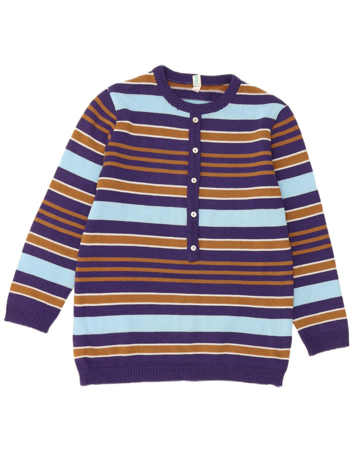 Vintage dame sweater med rund hals IT 42 Medium lilla stribet