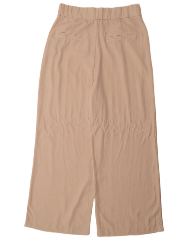 Zara kvinders højtaljede chinobukser med brede ben XL W32 L32 Beige Lyocell