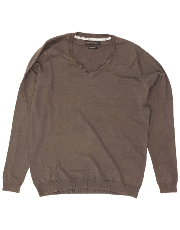 Zara Herre V-hals sweater Stor Grå Bomuld