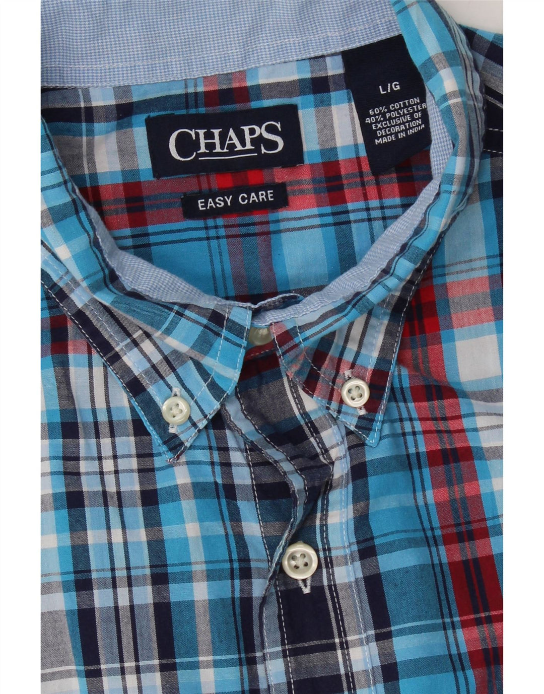 CHAPS Mens Easy Care Short Sleeve Shirt Large Blue Check Cotton Vintage Chaps and Second-Hand Chaps from Messina Hembry 