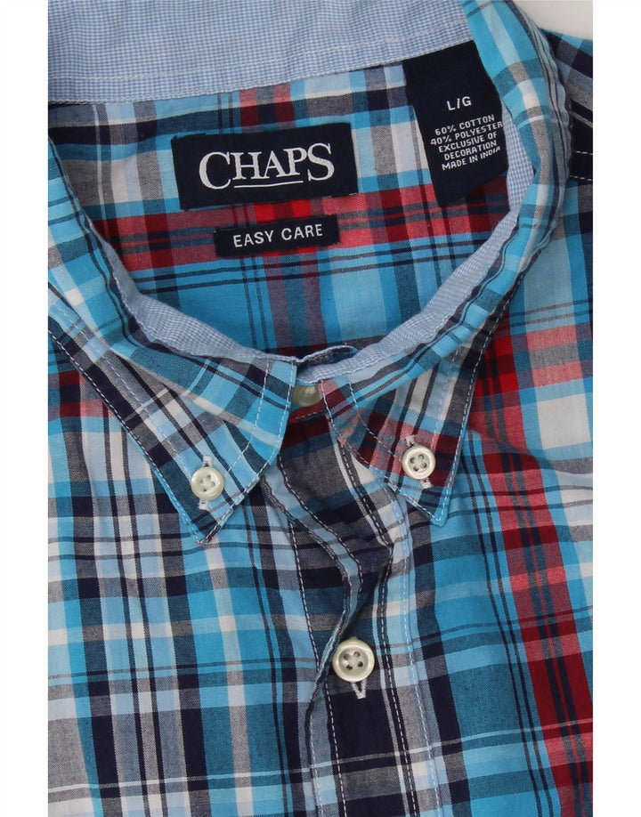 CHAPS Mens Easy Care Short Sleeve Shirt Large Blue Check Cotton Vintage Chaps and Second-Hand Chaps from Messina Hembry 
