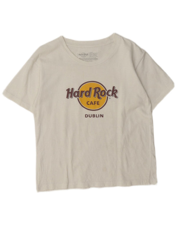 Hard Rock Cafe Dame Dublin Grafisk T-Shirt Top UK 14 Stor Hvid Bomuld
