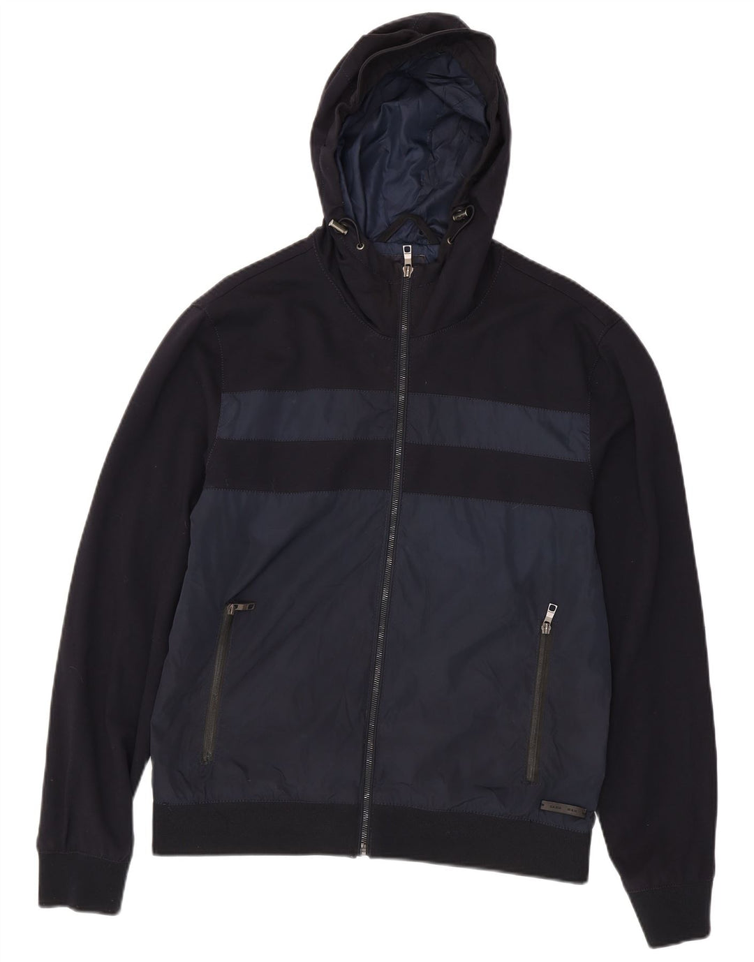 Zara Bomberjakke med hætte til mænd UK 42 XL Marineblå Colourblock Polyester