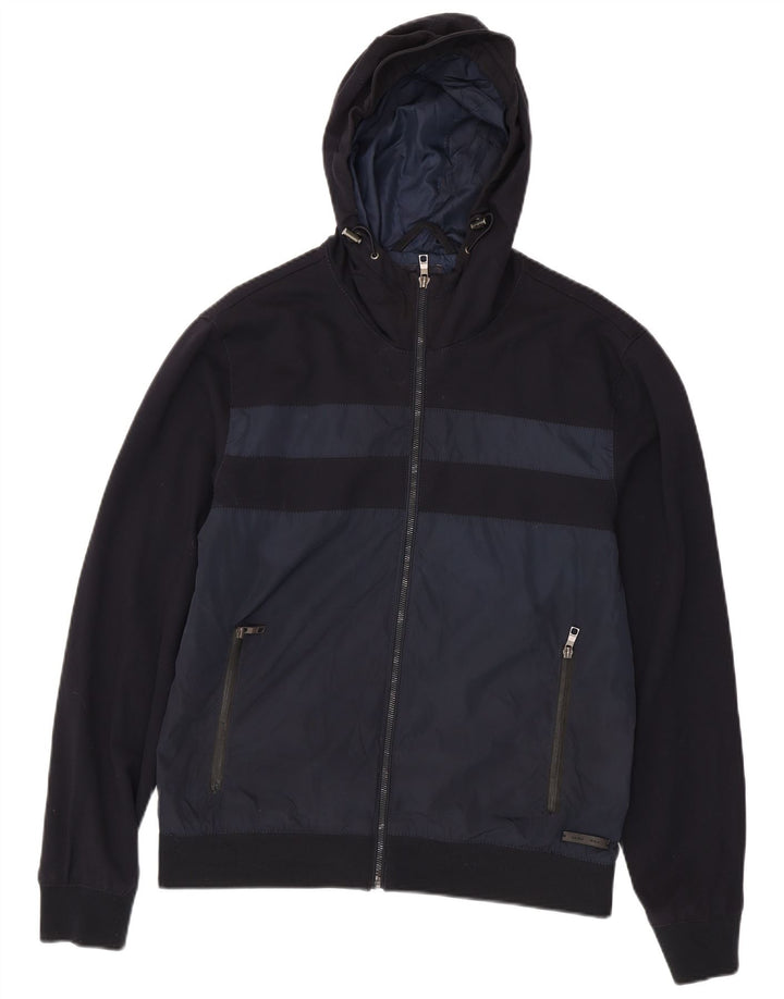 Zara Bomberjakke med hætte til mænd UK 42 XL Marineblå Colourblock Polyester