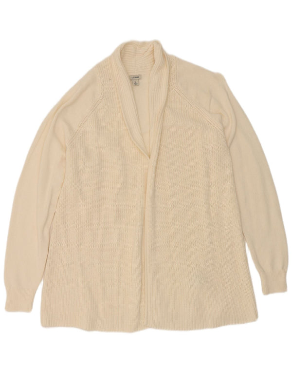 L.L.Bean Dame Open Cardigan Sweater UK 18 XL Off White Bomuld