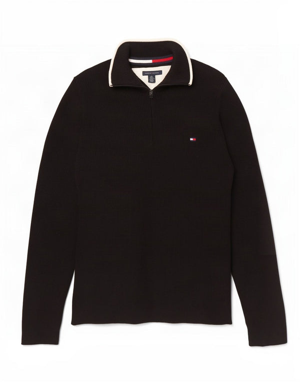 Tommy Hilfiger Dame Zip Neck Jumper Sweater UK 14 Large Black Bomuld