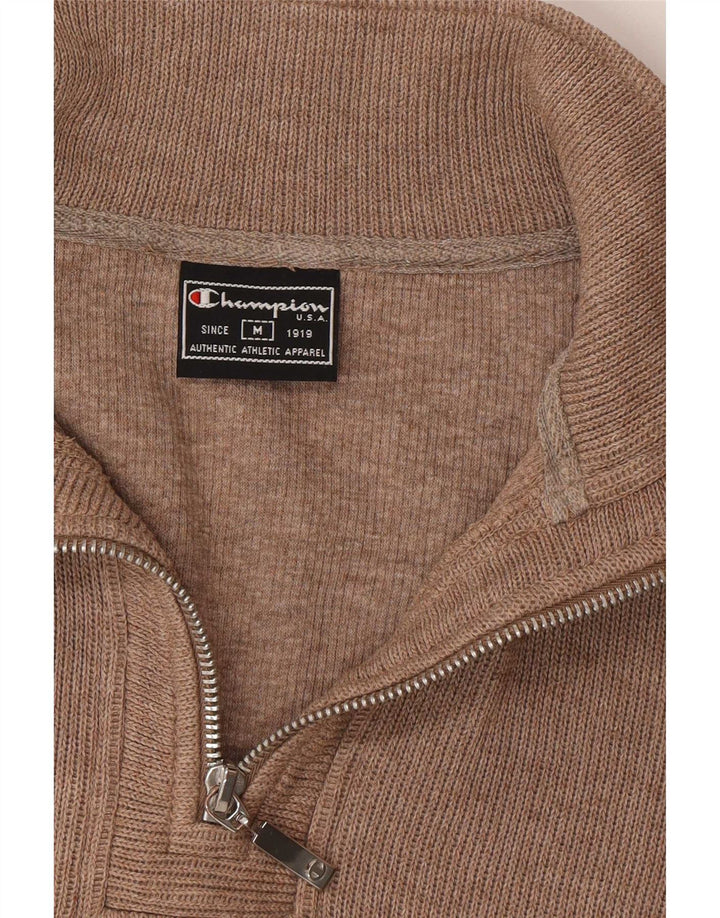 Champion Womens Zip Neck Jumper Sweater UK 14 Medium Beige