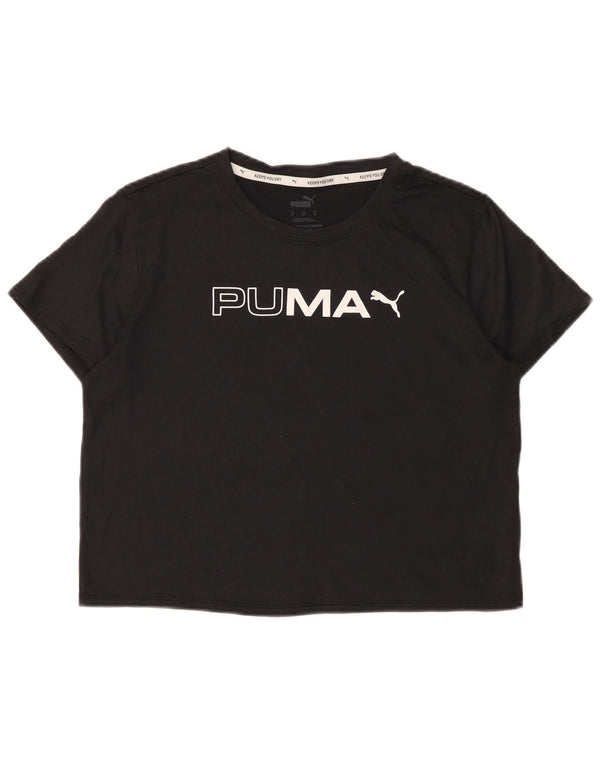 Puma Womens Crop Graphic T-Shirt Top UK 14 Medium Black Polyester