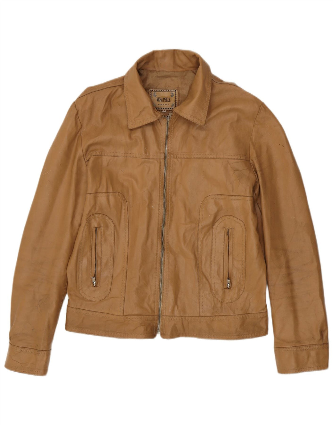 Vintage læderjakke til kvinder UK 18 XL beige læder