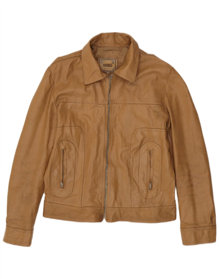 Vintage læderjakke til kvinder UK 18 XL beige læder