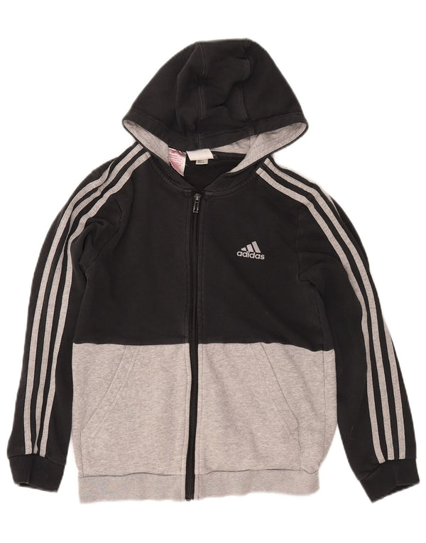ADIDAS hættetrøje med lynlås til drenge 11-12 år Sort Colourblock Bomuld