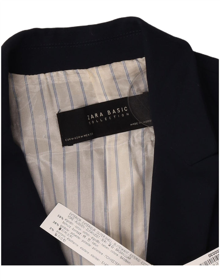 Zara Dame 1 Knap Blazer Jacket UK 12 Medium Navy Blue Bomuld
