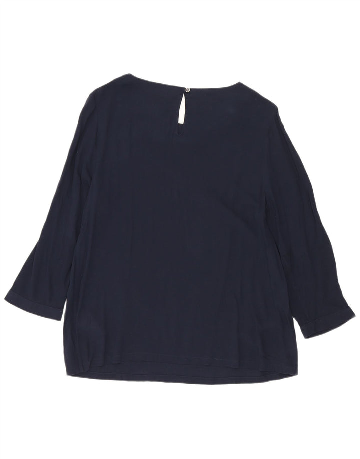White Stuff Dame 3/4 ærmet bluse Top UK 10 Small Navy Blue Spotted