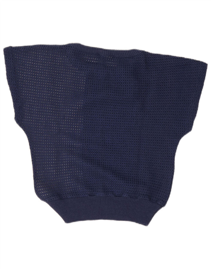 Vintage Dame Boat Neck Jumper Sweater IT 42 Medium Navy Blue Colourblock
