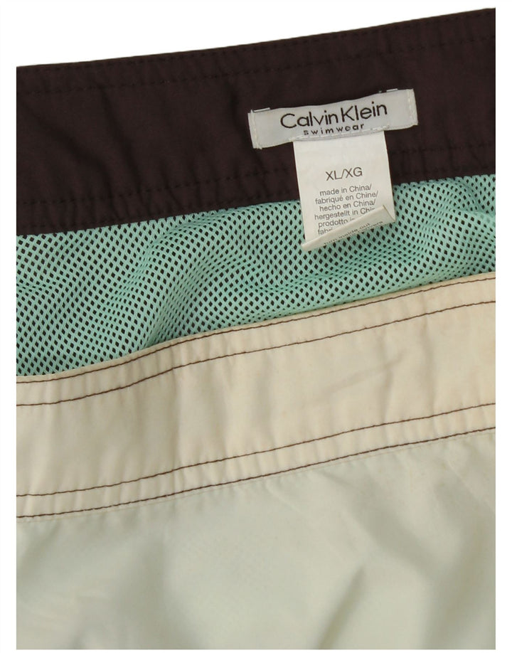 Calvin Klein Herre grafiske svømmeshorts XL Brun Colourblock Polyester