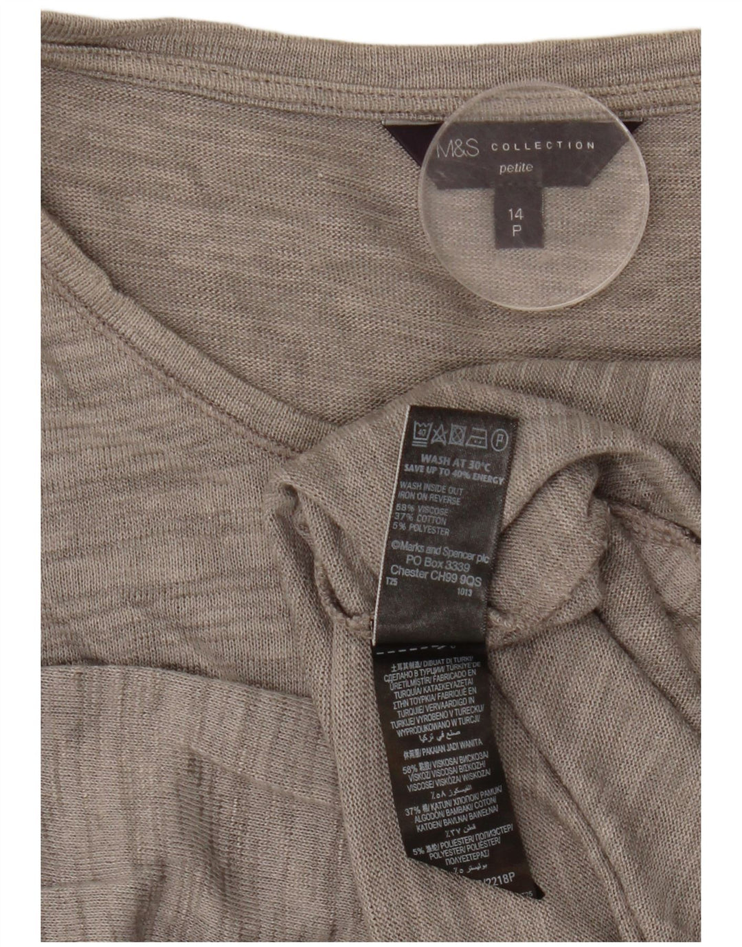 Marks & Spencer Petite Top til kvinder 3/4 ærmer UK 14 Large Grå Flecked
