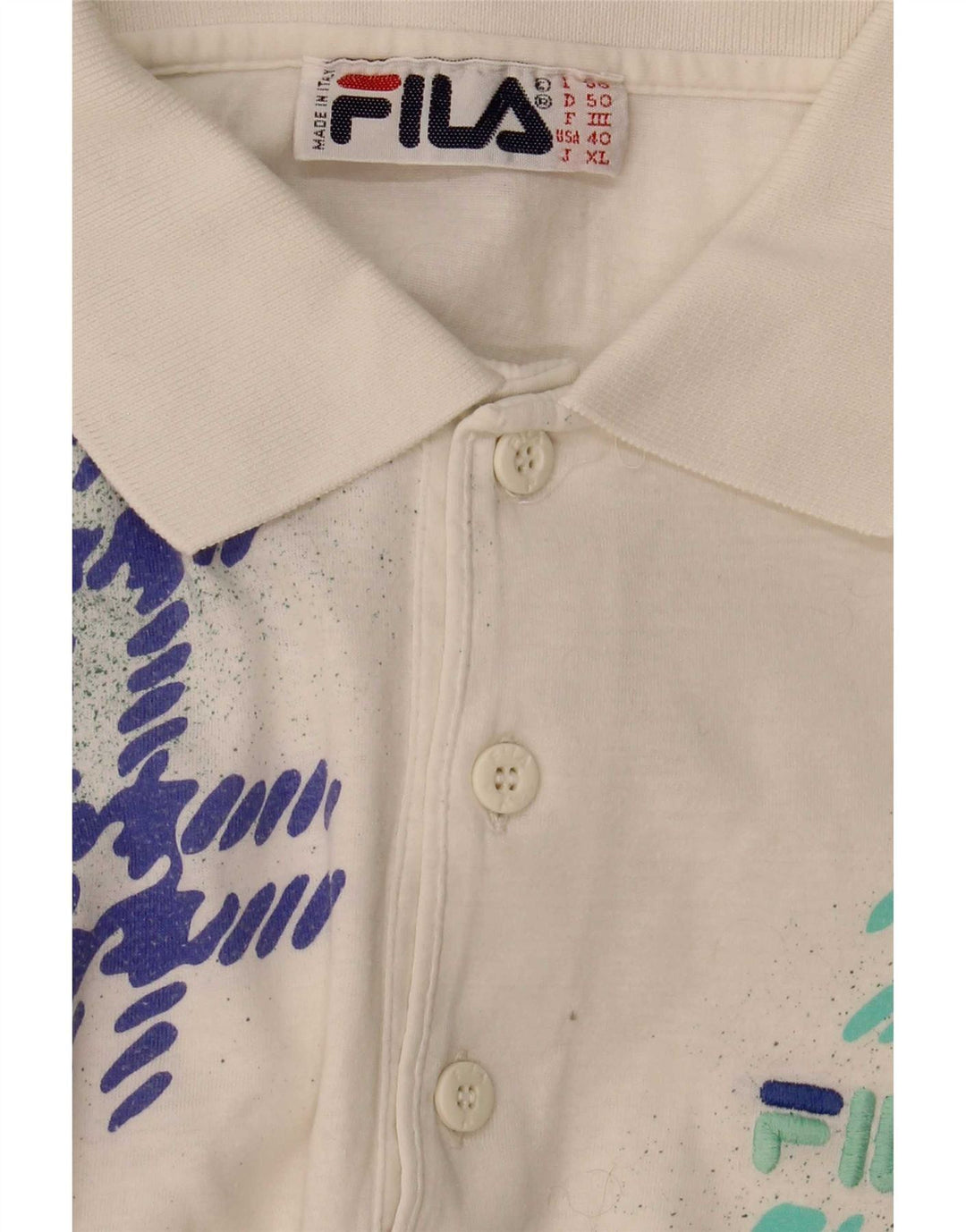 Fila Herre Polo Shirt IT 50 Medium Hvid Geometrisk