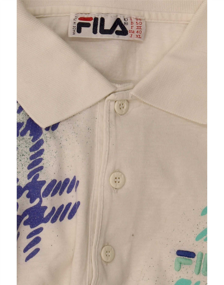 Fila Herre Polo Shirt IT 50 Medium Hvid Geometrisk