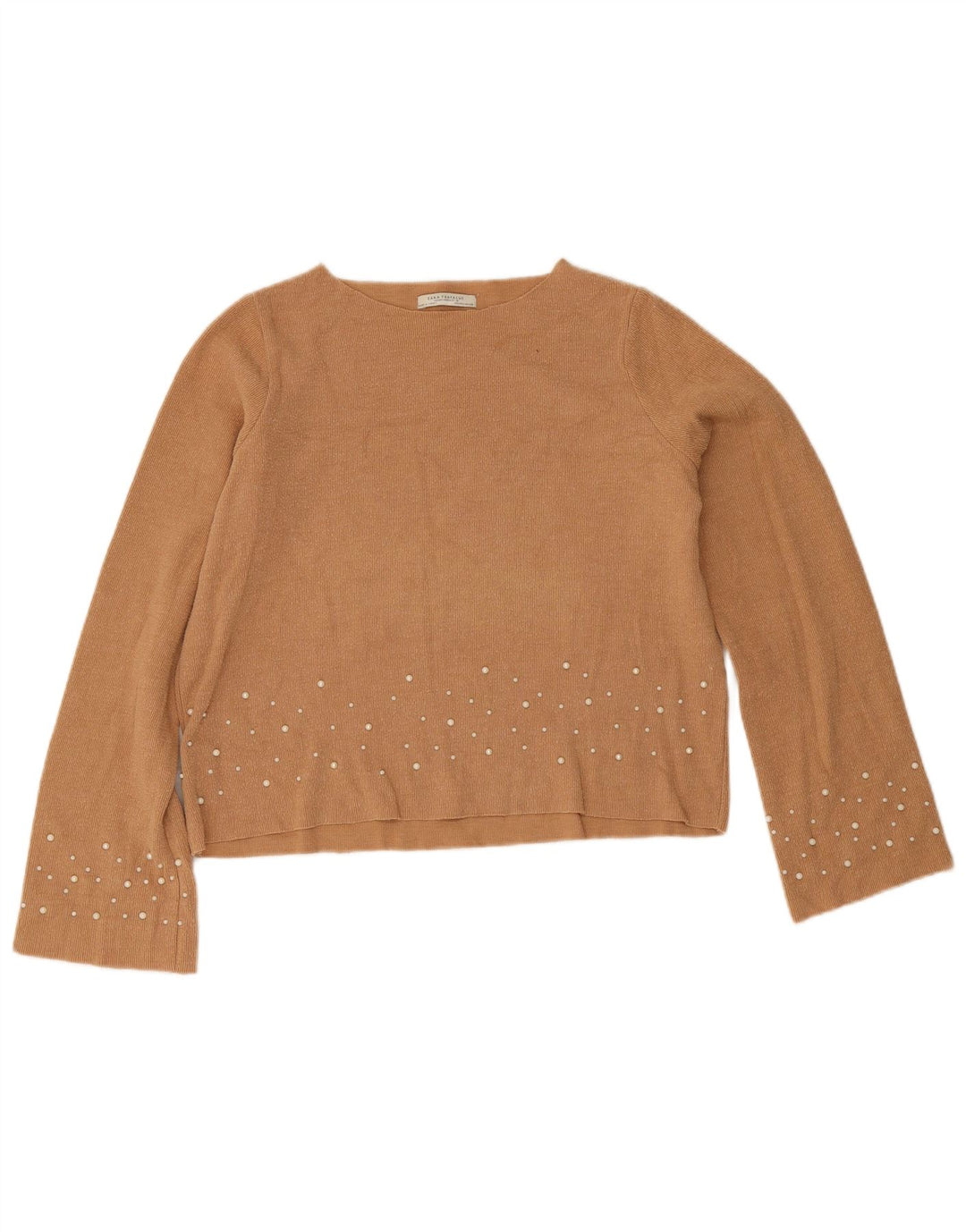 Zara Dame Trafaluc Oversized Crop Bluse Top UK 10 Small Beige Spotted