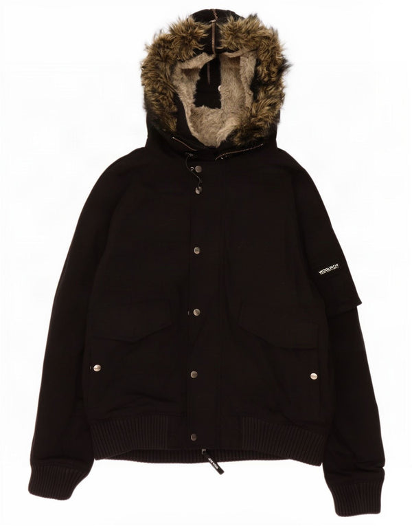 Woolrich Boys Hooded Bomber Jacket 13-14 år XL Sort