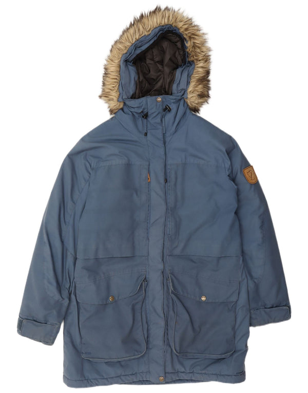 Fjall Raven Dame Hooded Parka Jacket UK 16 Large Blue Polyamide