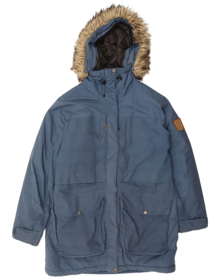 Fjall Raven Dame Hooded Parka Jacket UK 16 Large Blue Polyamide
