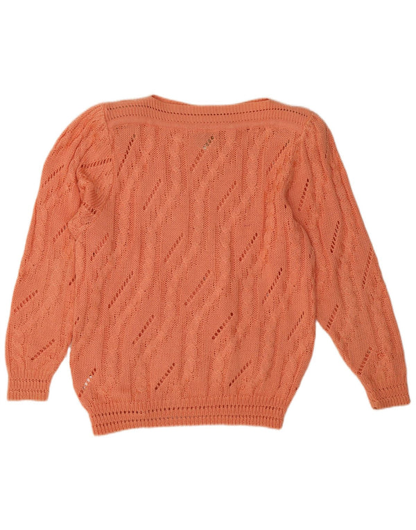 Vintage Dame Grafisk Boat Neck Jumper Sweater IT 42 Medium Orange