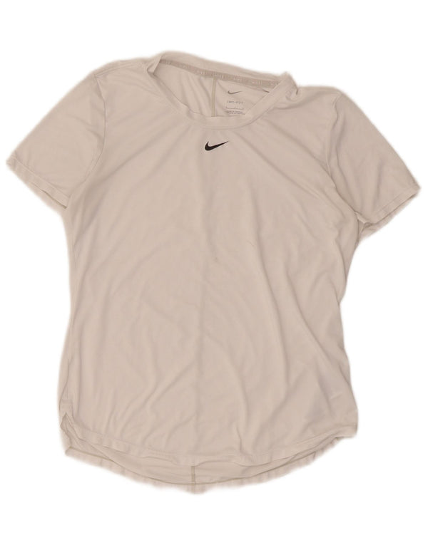 Nike Dame Dri Fit T-Shirt Top UK 10 Small White Polyester