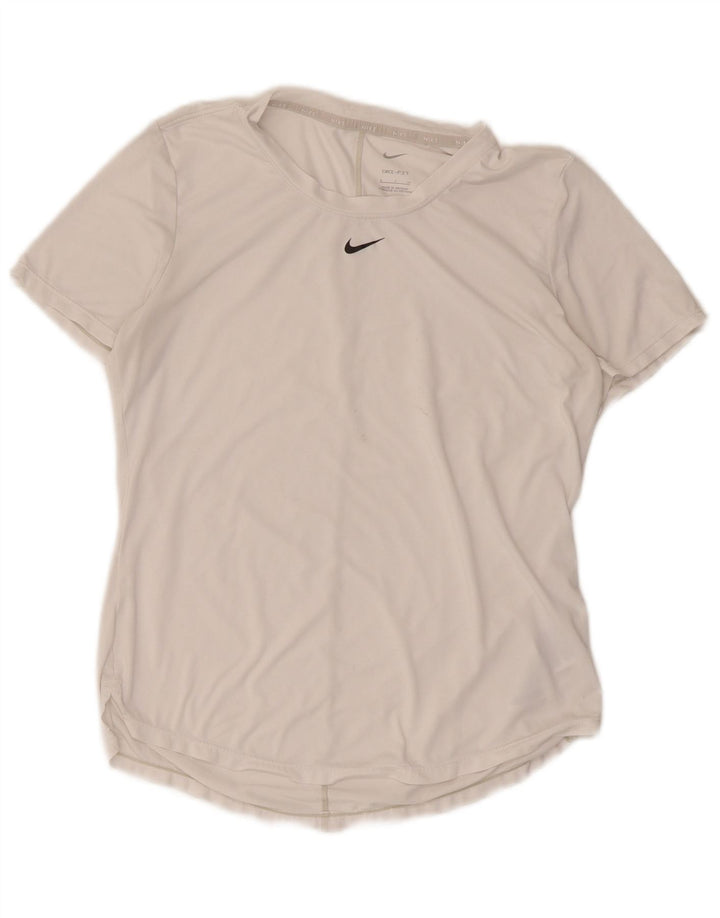 Nike Dame Dri Fit T-Shirt Top UK 10 Small White Polyester