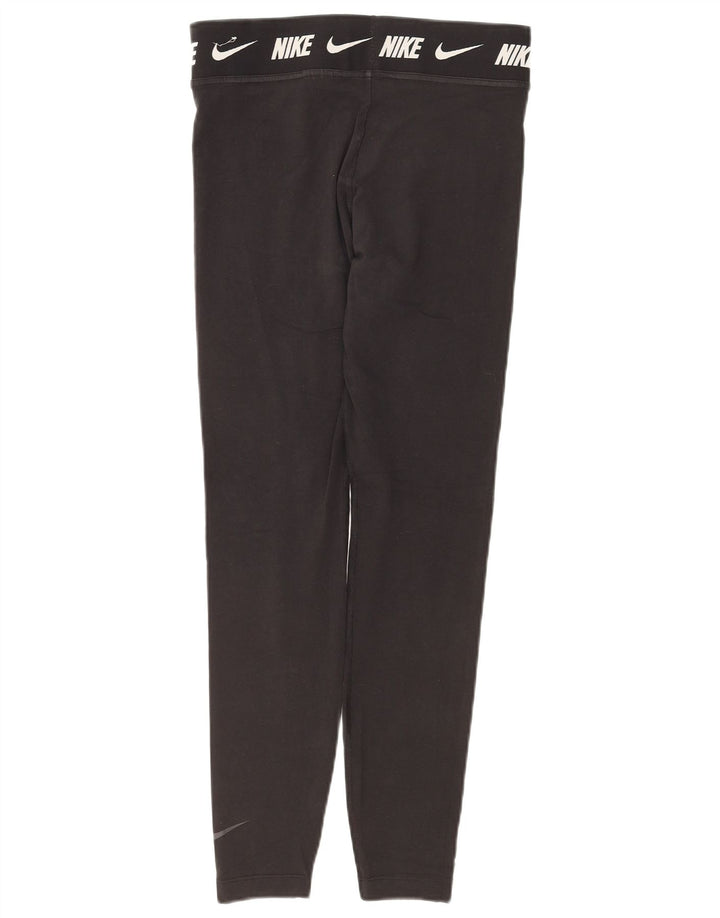 NIKE Dame Tight Fit Grafiske Leggings UK 12 Medium Sort Bomuld
