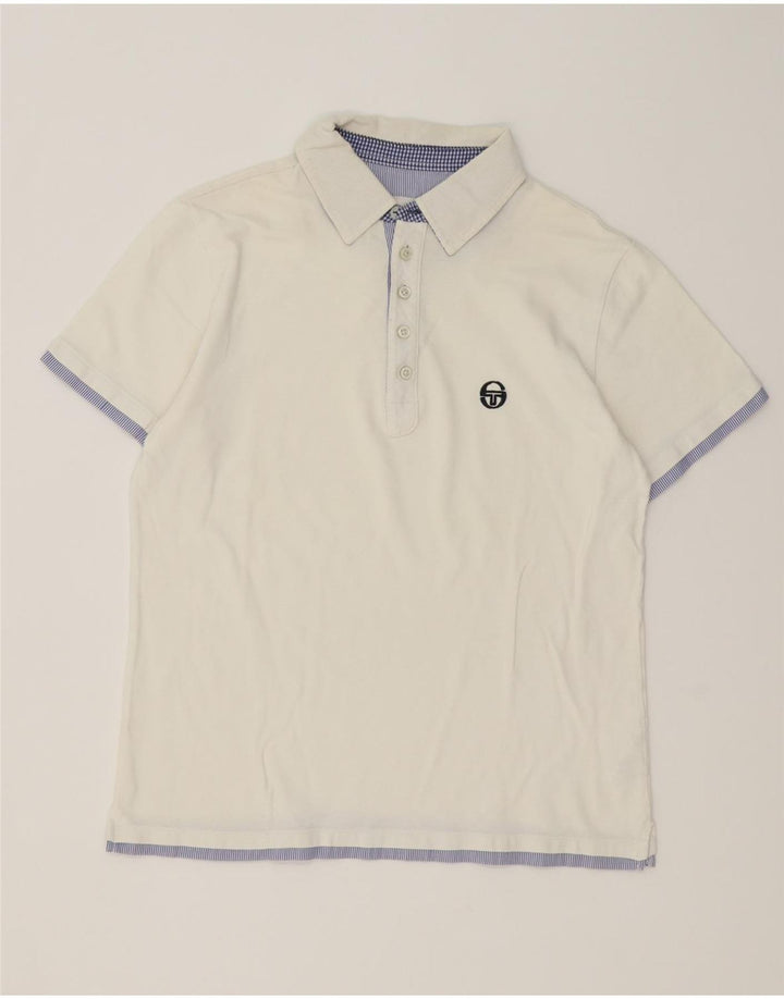 Sergio Tacchini herre poloskjorte stor hvid stribet bomuld