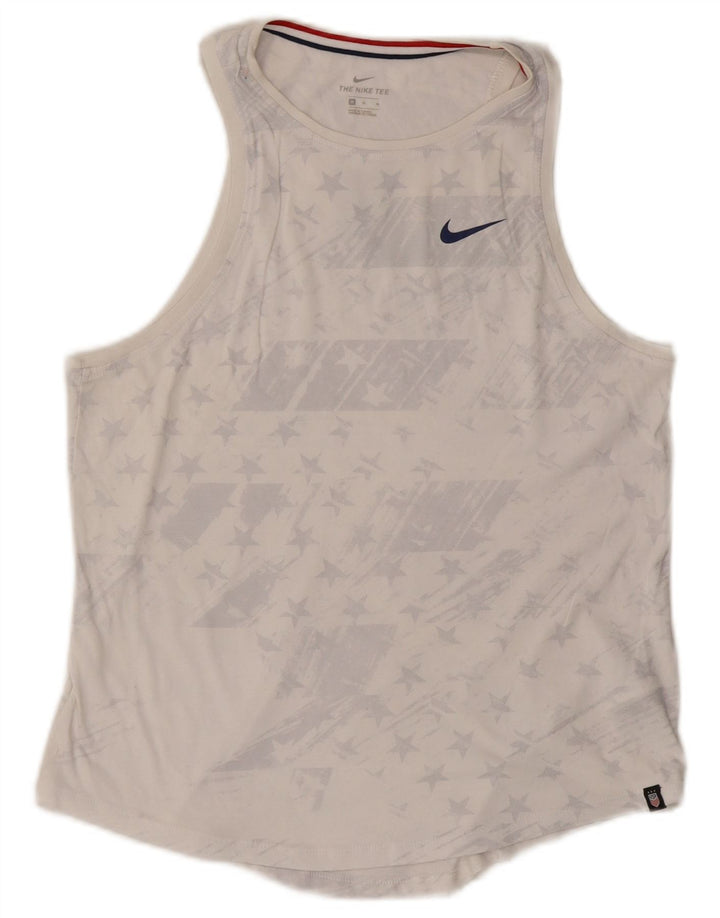 Nike Dame Grafisk Vest Top UK 12 Medium Hvid Bomuld