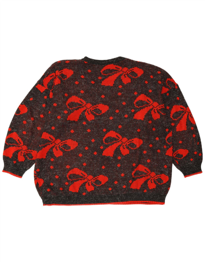 VINTAGE dame sweater med rund hals i overstørrelse UK 22 3XL Grå Polka Dot