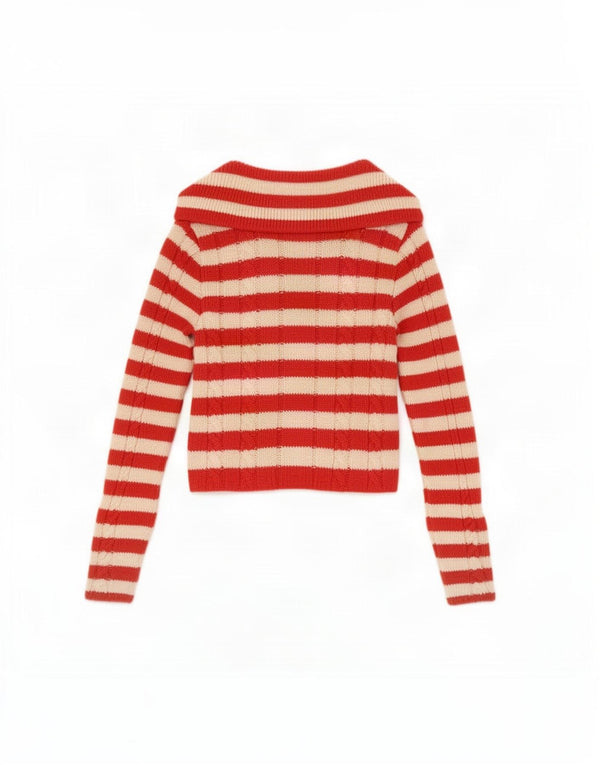 Zara Dame Cardigan Sweater UK 4 XS Rødstribet akryl
