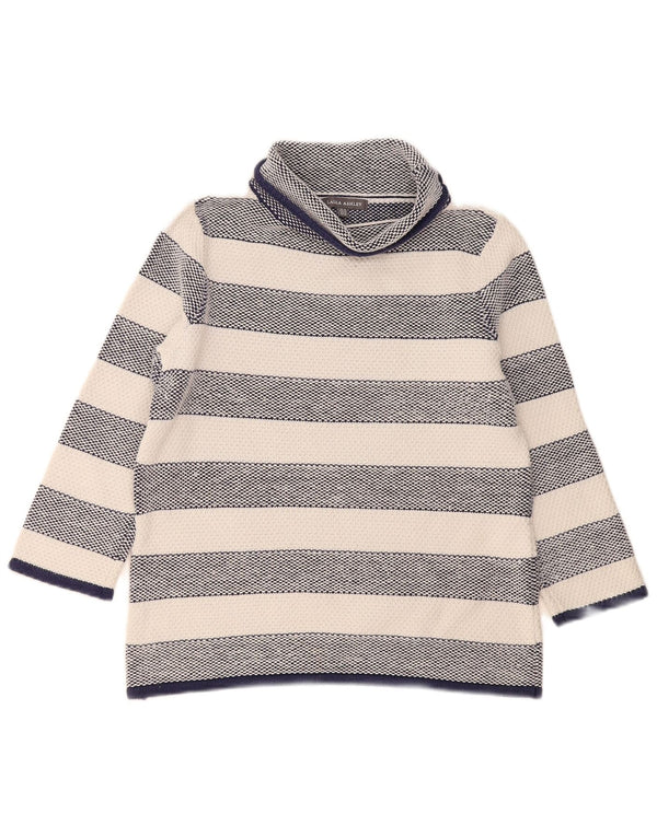 Laura Ashley Womens Roll Neck Jumper Sweater UK 12 Medium Navy Blue Striped