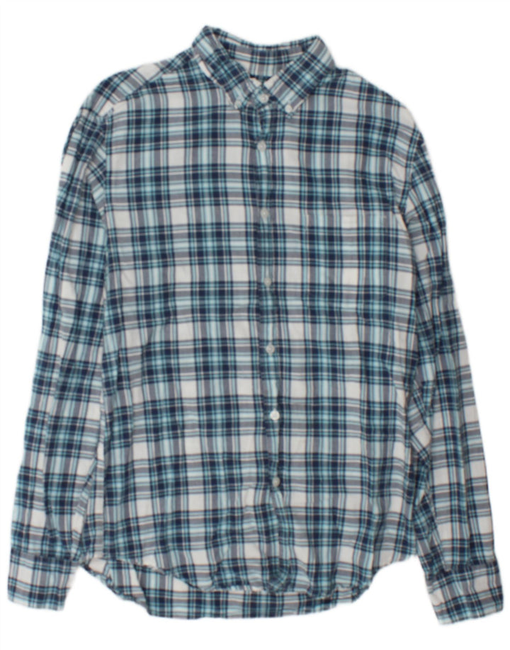 J. Crew Herre Flanelskjorte Medium Blå Ternet Bomuld