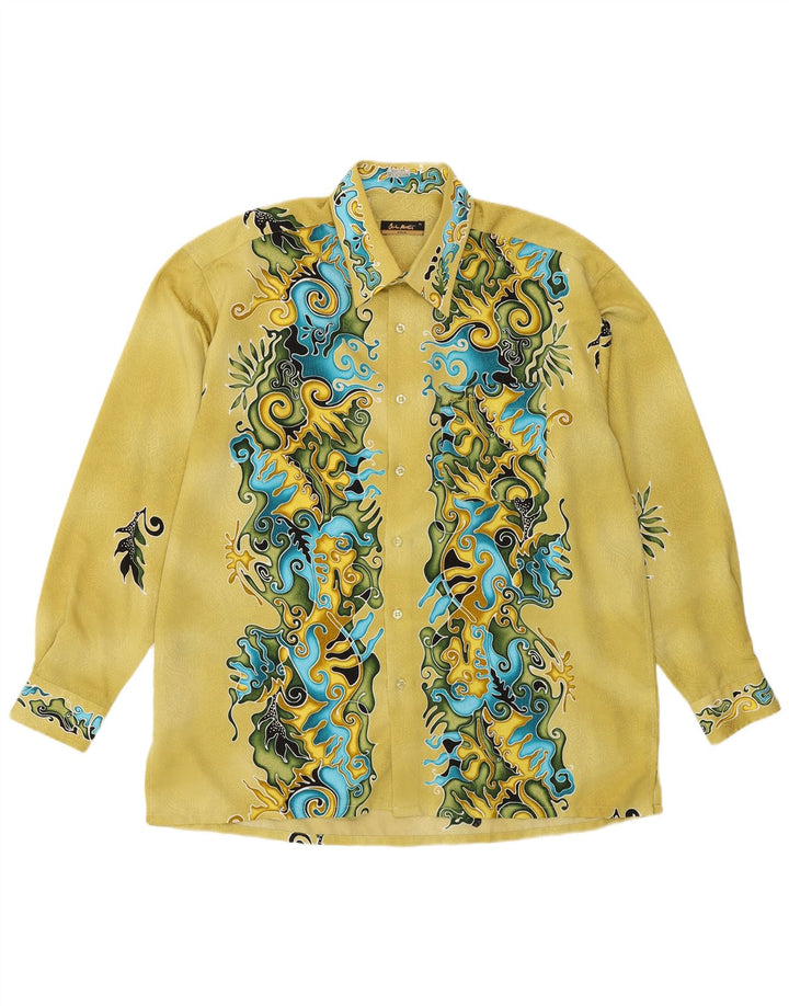 VINTAGE Mens Shirt XL Yellow Floral Microfibers