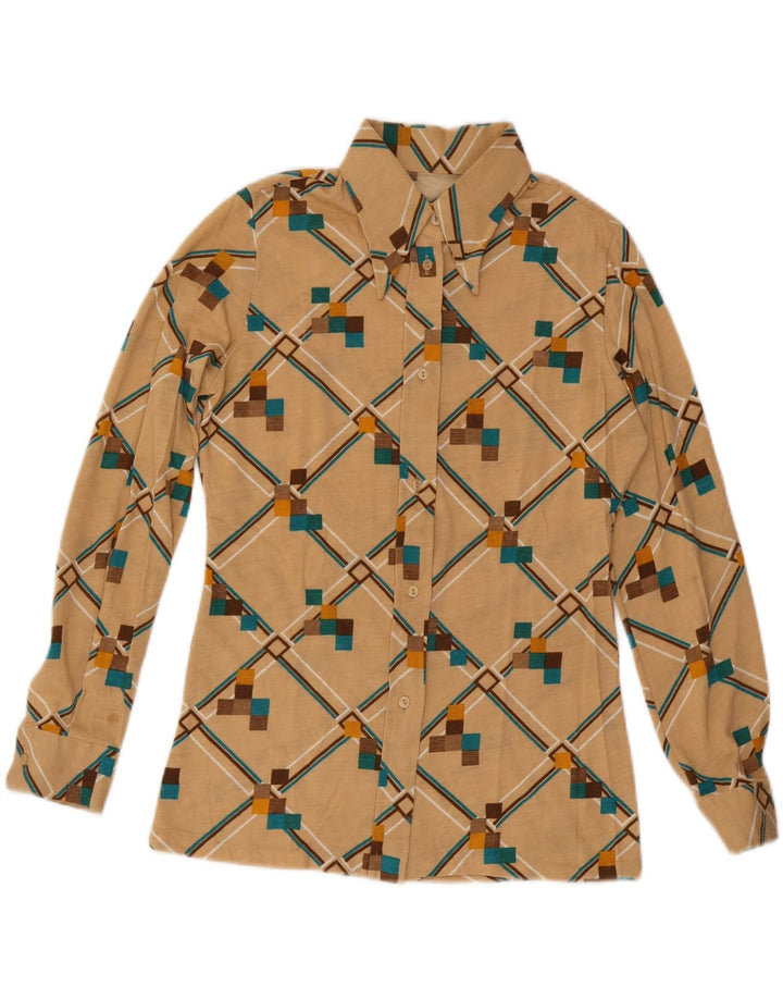 VINTAGE Dameskjorte UK 12 Medium Beige Geometrisk