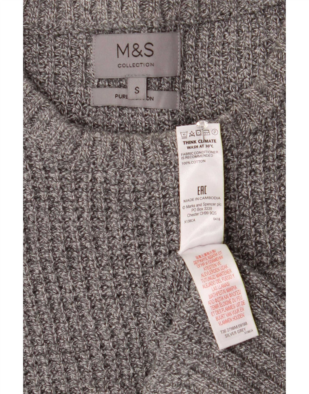 Marks & Spencer Herre Boat Neck Jumper Sweater lille grå bomuld