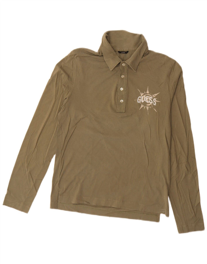 Guess Herre grafisk langærmet poloshirt Medium Khaki Bomuld