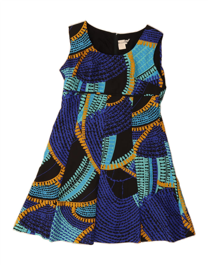 VINTAGE Womens Abstract Pattern Sleeveless A-Line Dress EU 40 Medium Blue Vintage Vintage and Second-Hand Vintage from Messina Hembry 