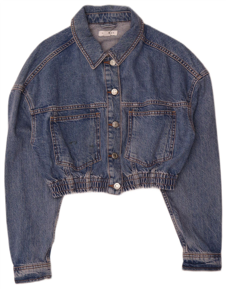 Topshop Dame Crop Denim Jacket UK 8 Small Blue