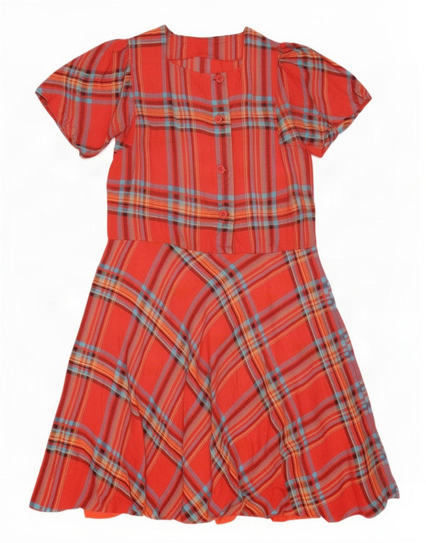 Vintage Womens Short Sleeves A-Line Dress UK 16 Large Red Plaid