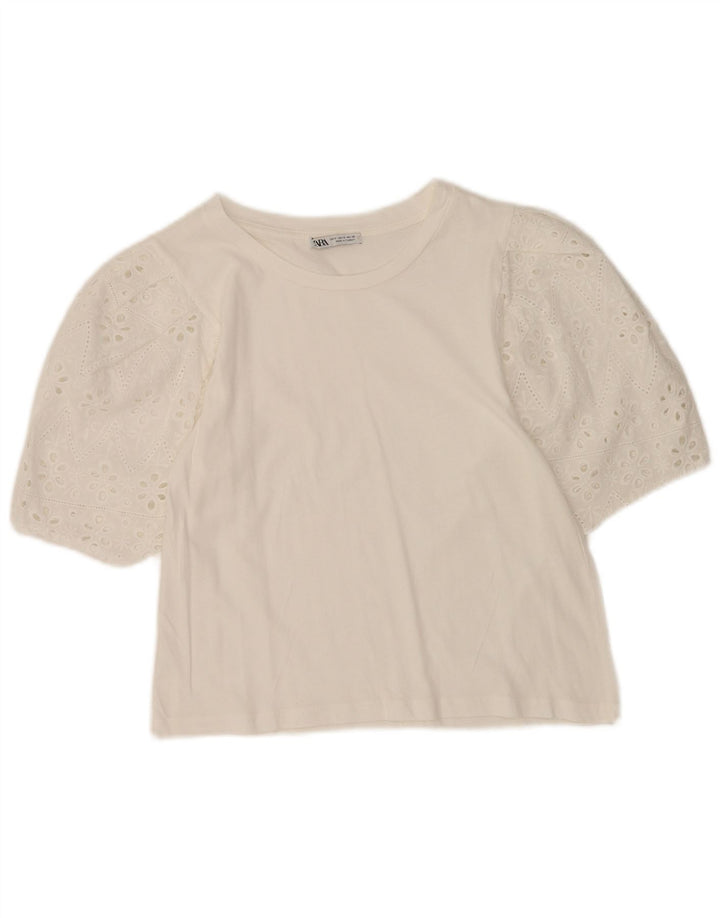Zara Womens Crop Bluse Top UK 10 Small White