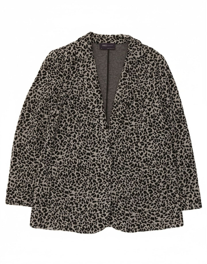 Marks & Spencer Womens Open Blazer Jacket UK 14 Medium Grey Animal Print