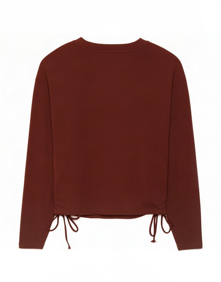 Zara Dame Top Langærmet UK 14 Medium Burgundy Polyester