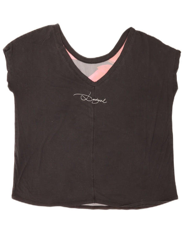 Desigual Womens Regular Graphic T-Shirt Top UK 14 Large Black Floral
