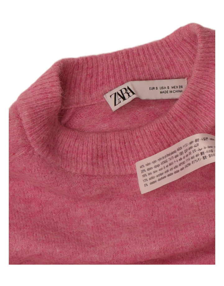 Zara Womens Oversized Crew Neck Jumper Sweater UK 10 Small Pink Nylon