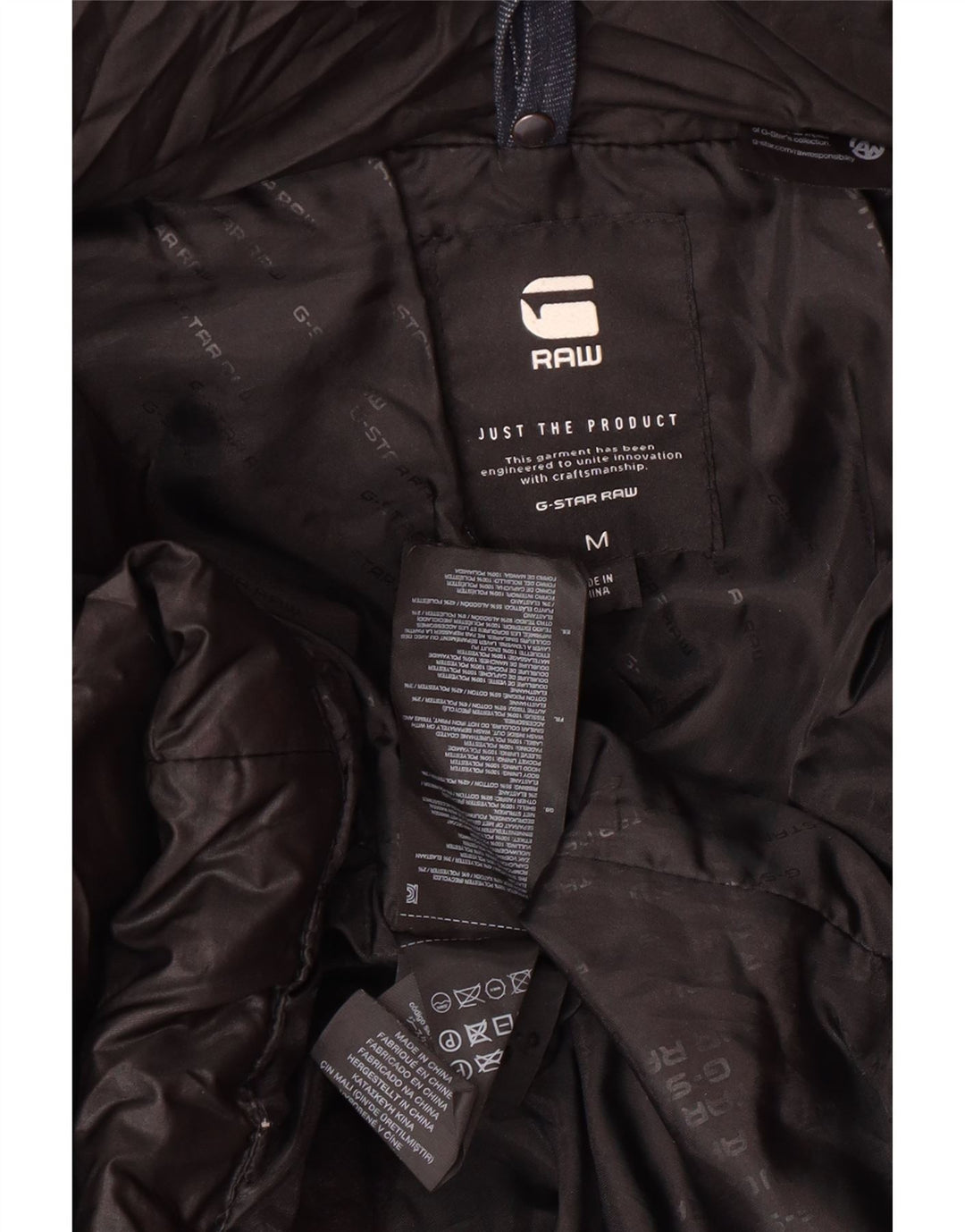 G-STAR Polstret frakke med hætte til kvinder UK 14 Medium Sort Polyester