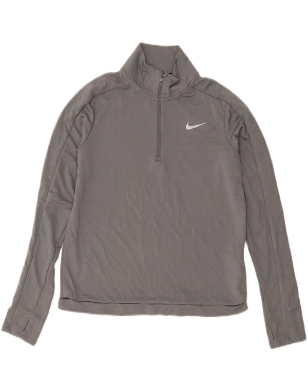 Nike Dame Dri Fit Pullover med lynlås-hals Træningsdragt Top UK 12 Medium Grå